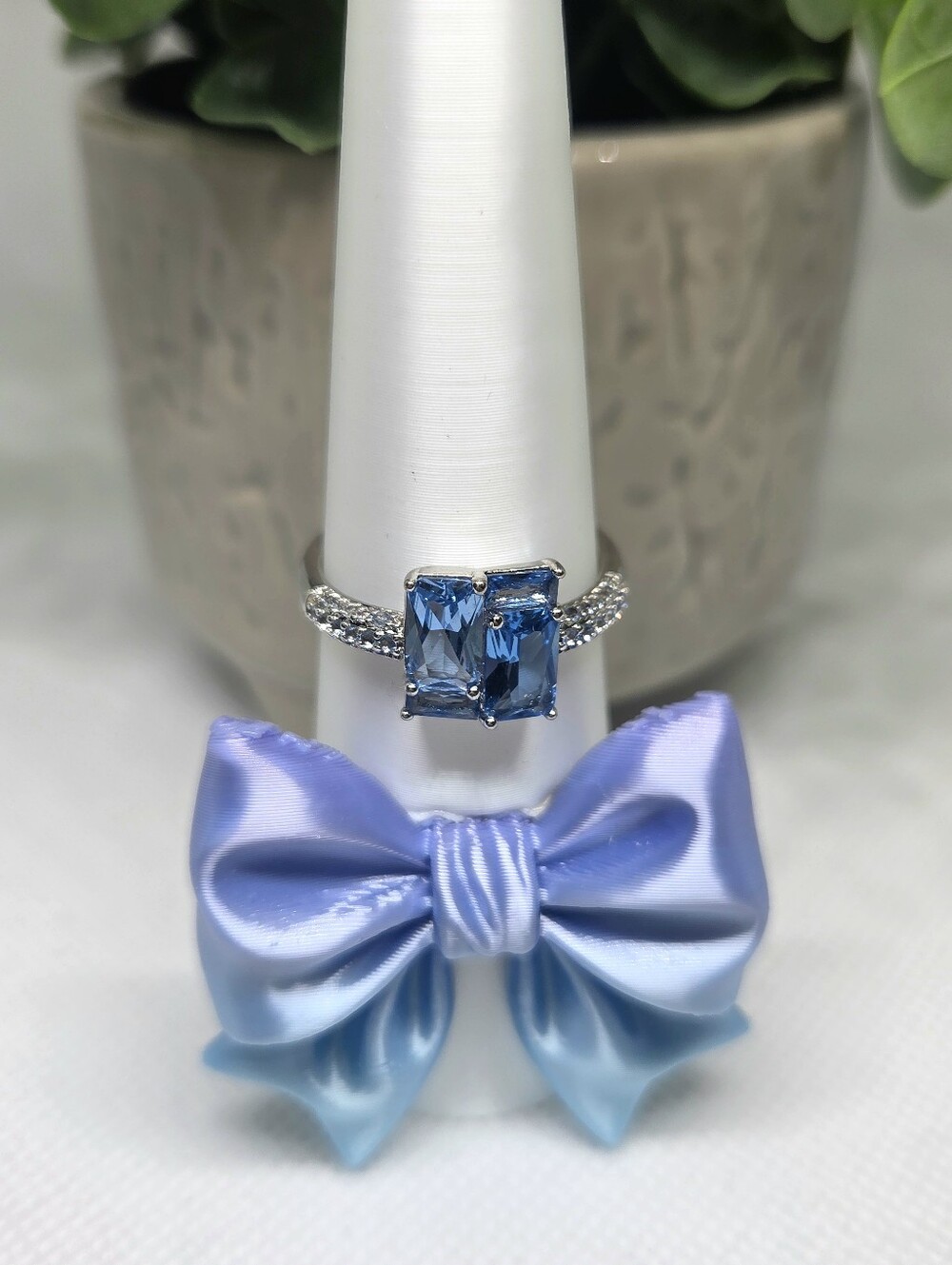 BP Blue Topaz Twin-Rectangle Ring On Rhodium Plating